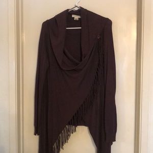 Lovestitch plum wrap sweater with fringe